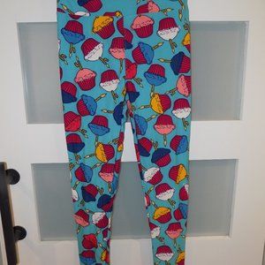 LuLaRoe Leggings - Blue W/Birthday Cupcake Print Size OS Women's